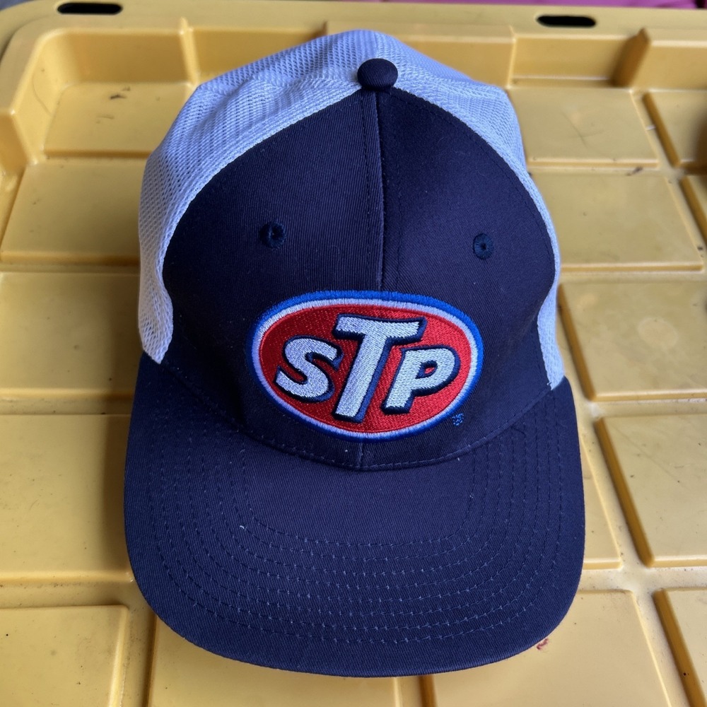 STP Racing Logo Trucker Hat Navy Blue White Mesh Snapback Adjustable Cap Mens